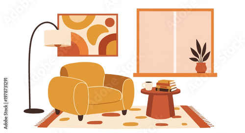 Cozy living room interior with armchair and coffee table