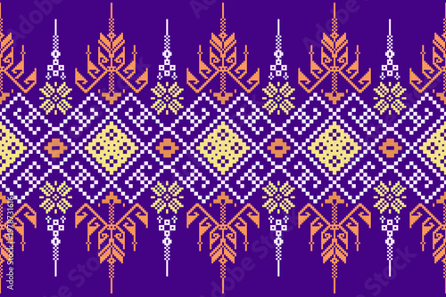 Cross Stitch Geometric ethnic patterns. Design for Saree, Patola, Sari, Dupatta, dupatta, Clothing, fabric, batik, Knitwear, Embroidery, Pixel ethnic pattern. Traditional Design. Pixel art	
