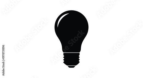 A stark image depicts a black lightbulb against a white background emphasizing simplicity and innovation silhouette high quality