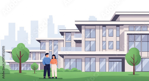 A happy family with a young child and couple enjoys the outdoors together in front of their new home, at the summer beach, and in a city park