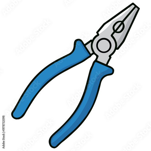 A blue handled pair of pliers lies open on a surface.