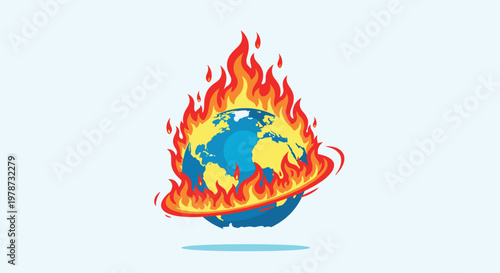 Powerful illustration of planet Earth engulfed in flames symbolizing the urgent global crisis of climate change and warming.