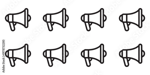 Set of Megaphone Icons in Minimalist Line Art Style
