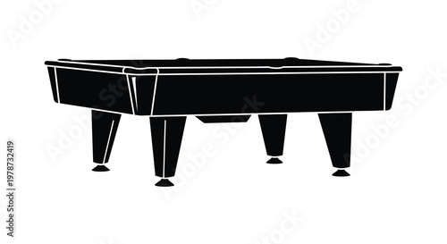 Minimalist depiction of a pool table against a plain white background showcasing a stark black silhouette high quality
