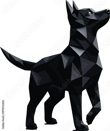 Print.“Abstract standing dog silhouette in solid black, geometric style, isolated on white background, contemporary art aesthetic”