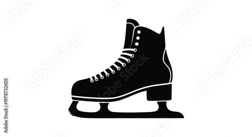 A striking black silhouette depicts a single ice skate highlighting its classic design and form silhouette high quality