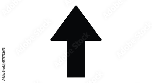 A stark solid black arrow points directly upwards against a pure white background a simple silhouette high quality