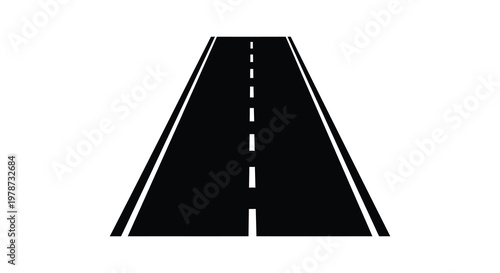 A long straight road extends into the distance depicted as a stark black shape silhouette high quality professional