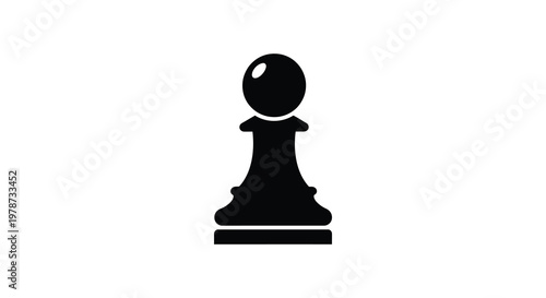 A stark black silhouette of a classic chess pawn stands prominently against a plain white background silhouette