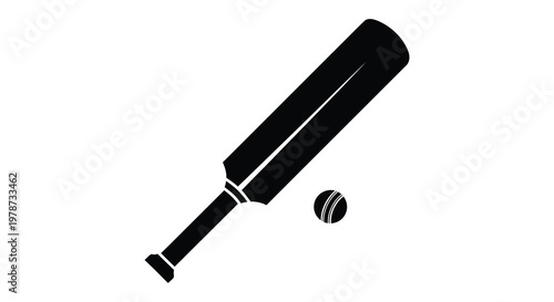 A striking black silhouette depicts a cricket bat and ball showcasing the sport s essential equipment silhouette