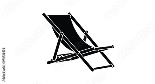 Simple black silhouette of a folding beach chair isolated on white