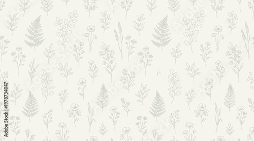 Gray botanical pattern on cream.