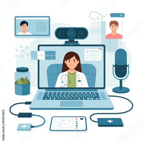 Telehealth Consultation Equipment Setup Vector