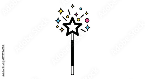 A magic wand with colorful sparkles.