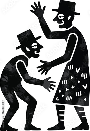 comic relief scene with two men in top hats