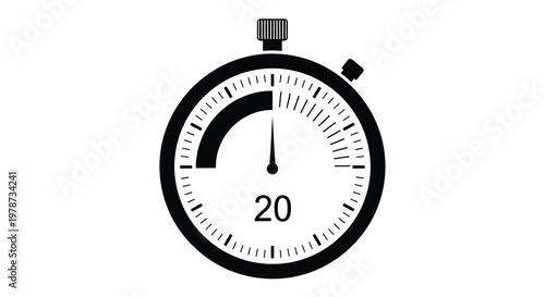 Black and white stopwatch icon showing twenty seconds elapsed
