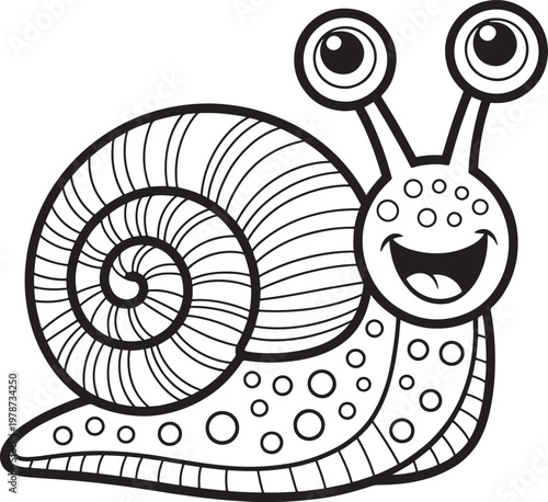 happy cartoon snail with spiral shell and big eyes