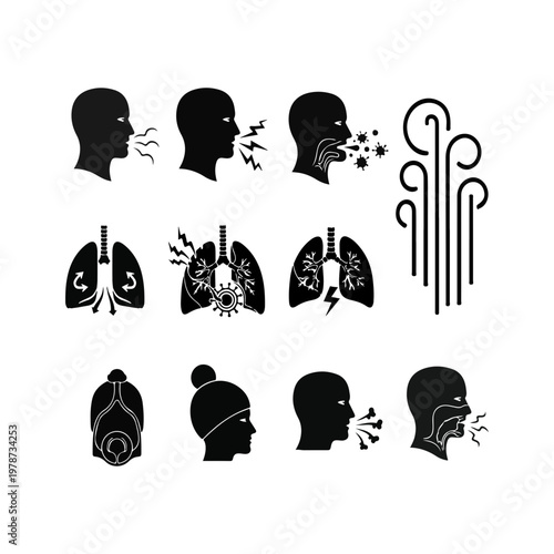 Illustrations of human respiratory system symptoms and conditions