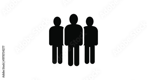 A minimalist depiction of three figures standing closely together presented as a stark black silhouette high quality professional