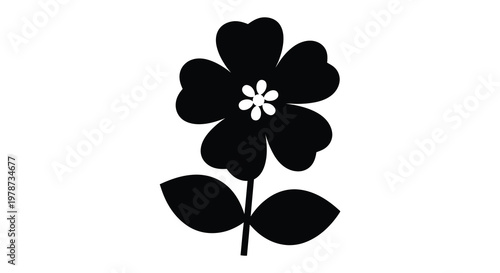 A striking black floral design showcases a blossoming flower with leaves presented as a silhouette high quality professional