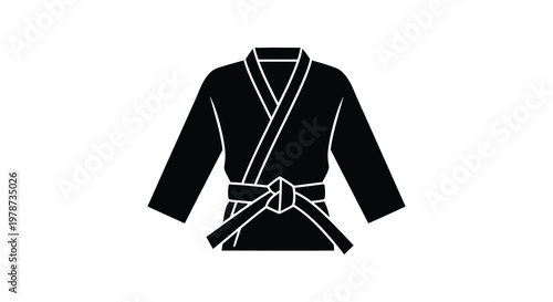 A striking black silhouette depicts a traditional martial arts uniform complete with a belt showcasing a dynamic pose silhouette