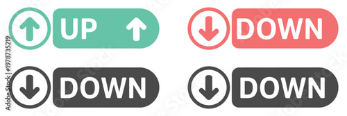 Up and down arrow button icon set, vector illustration for navigation, scrolling, sorting, and user interface controls in websites, apps, and digital dashboards.