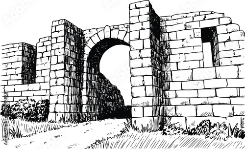 Ancient Stone Archway Ruins Vector Illustration