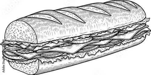 Delicious Sub Sandwich Vector Illustration