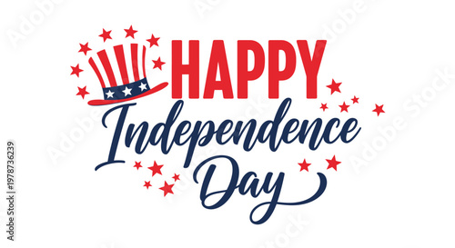 Happy Independence Day Celebration with Uncle Sam Hat and Stars