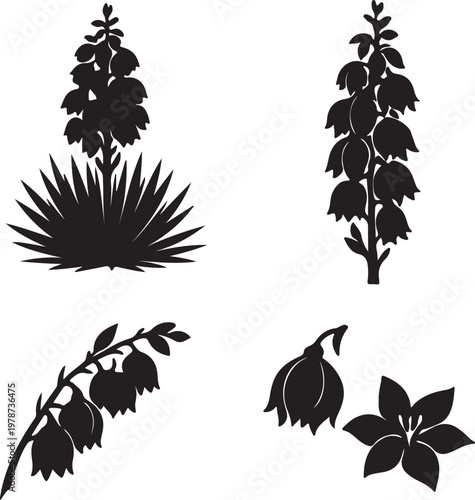 yucca flowers silhouette vector designs set