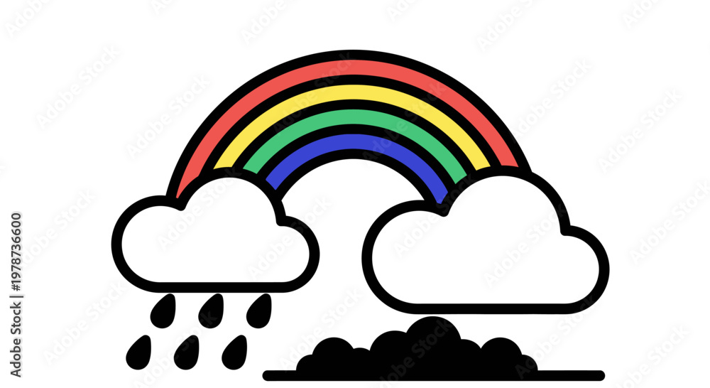 Obraz premium Colorful rainbow with clouds and raindrops.