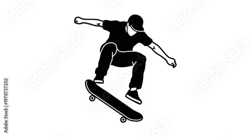 A skateboarder performing a trick in air.