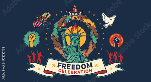 Juneteenth Freedom Illustration Collection, African American Celebration and Unity Symbols