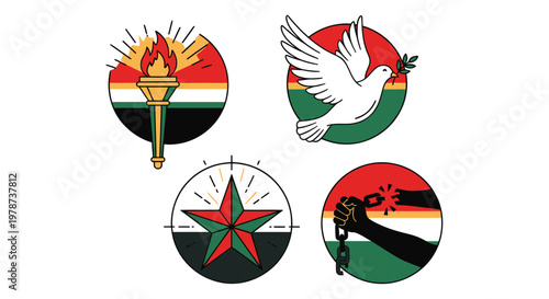 Juneteenth Liberty Icon Set, Freedom and Independence Symbol Collection