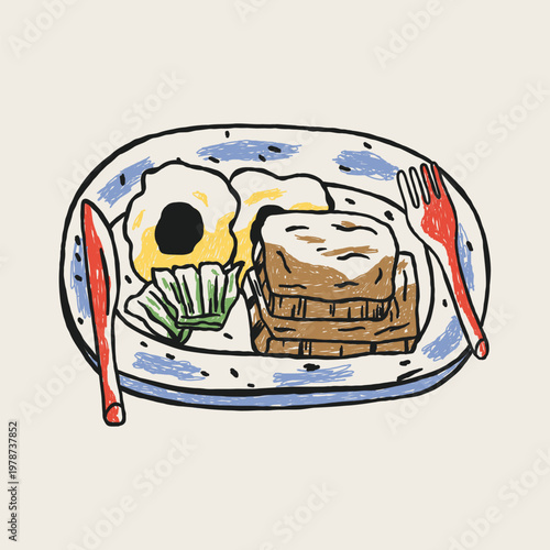 hand drawn breakfast meal doodle illustration
