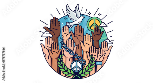 Raised Hands Celebration Icon, Unity and Community Support Symbol