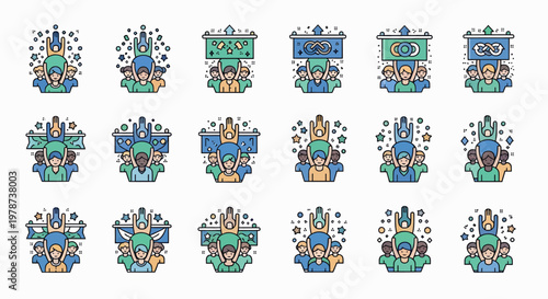 Community Icon Set, Diversity and Social Connection Symbols