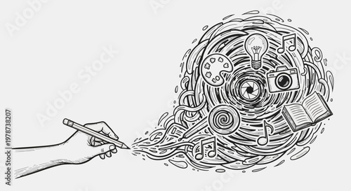 Creative mind and brainstorming concept with hand drawing