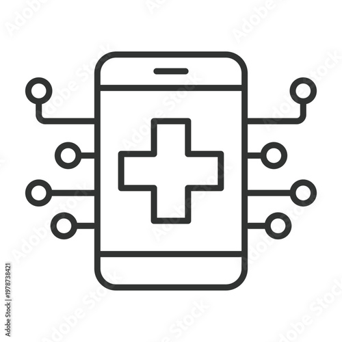 Digital healthcare device, icon in line design. digital healthcare, mobile health, connectivity, medical cross on white background vector. digital healthcare device editable stroke icon