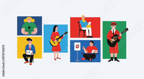 Creative people working and playing music