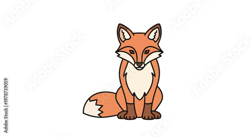 Cute Cartoon Red Fox Sitting Down.