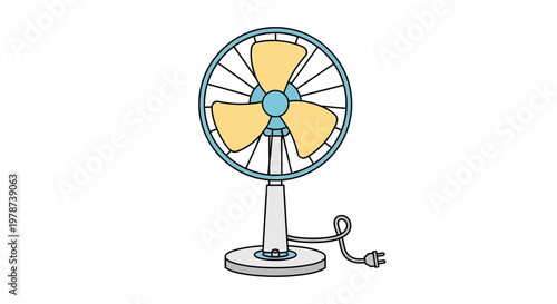 Electric Fan With Yellow Blades.