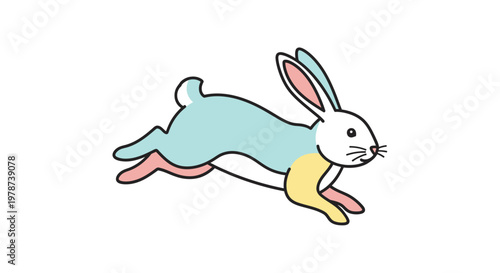 Colorful cartoon rabbit in motion fast.