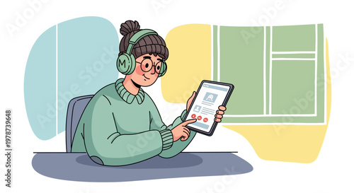 relaxed woman with headphones using digital tablet