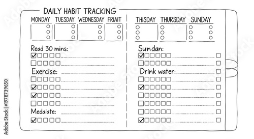 Daily habit tracking notepad page