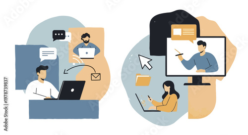 Remote team collaboration with video conferencing and digital communication tools