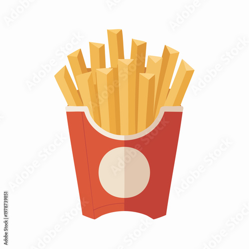 A vibrant illustration of a steaming hot box of crispy golden fries.