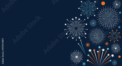 Festive Fireworks Bursting With Stars and Colors on Dark Navy Background