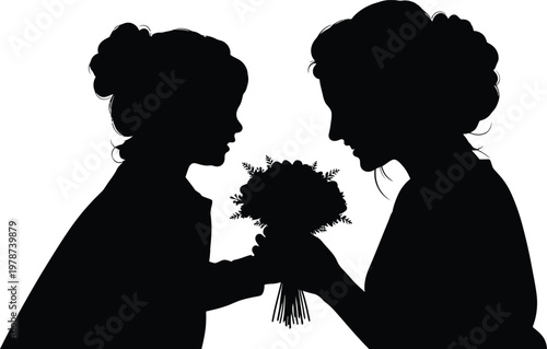 Touching mother's day silhouette a heartfelt moment between mother and daughter