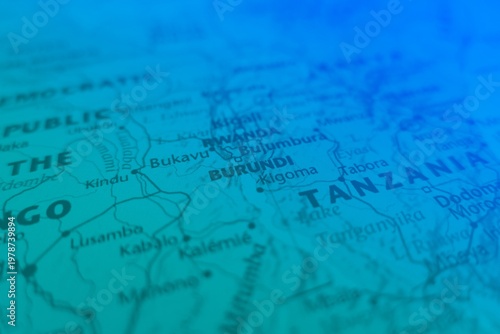 Bild auf Leinwand Map of Burundi in green and blue colors